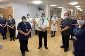 Professor Jonathan Van-Tam pictured with some of the staff from Dixon Ward during a visit to officially open their new gastroenterology day case suite on the ward at Lincoln County Hospital.