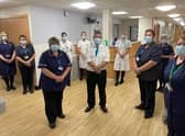 Professor Jonathan Van-Tam pictured with some of the staff from Dixon Ward during a visit to officially open their new gastroenterology day case suite on the ward at Lincoln County Hospital.