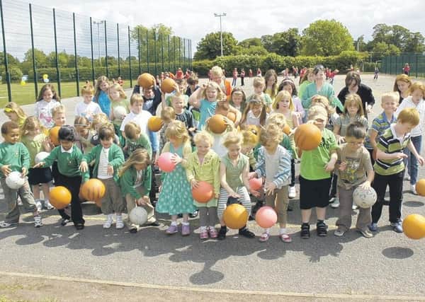 The scene at Metheringham Primary School 10 years ago during a bounce-athon fundraiser, held in support of Marie Curie Cancer Care.