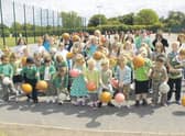 The scene at Metheringham Primary School 10 years ago during a bounce-athon fundraiser, held in support of Marie Curie Cancer Care.