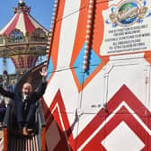 Having the time of his life... Mayor Coun Trevor Burnham on the Helter Skelter.