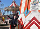 Having the time of his life... Mayor Coun Trevor Burnham on the Helter Skelter.