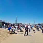 Crowds heading to the beach in Skegness on Bank Holiday Saturday.