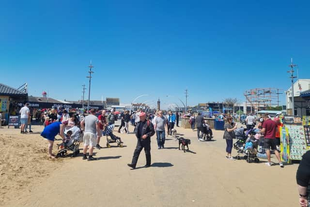 Crowds heading to the beach in Skegness on Bank Holiday Saturday.