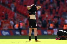 Callum Morton of Lincoln City looks dejected after the Sky Bet League One Play-off Final match between Blackpool and Lincoln City at Wembley Stadium. (Photo by Catherine Ivill/Getty Images)