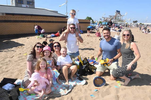 Baby Aria Ellis visited Skegness beach for the first time with her parents and their friends the Browns from Shropshire and the Vines from Skegness.
