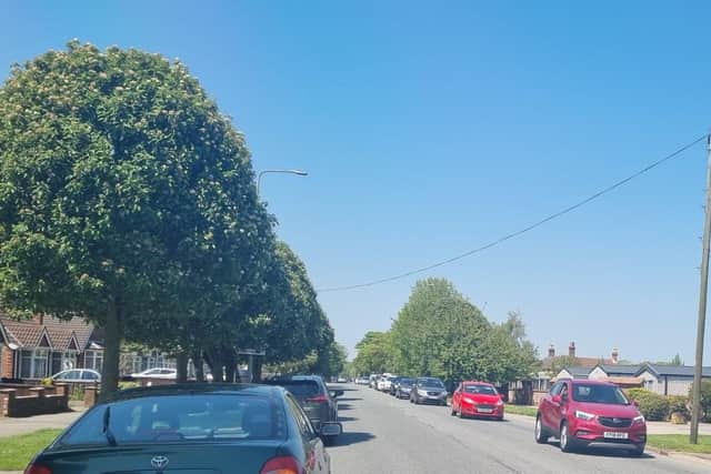 Queue of cars along Burgh Road in Skegness.