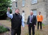 Dave Carter, Build Director at Lightspeed Broadband (front), with Simon Stone, Retailer Director at Springfields, and Sean Milligan, Build Manager at Lightspeed Broadband (back) in front of Lightspeed Broadband’s new headquarters, Fulney Hall, which Lightspeed will sensitively restore.