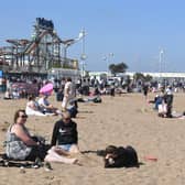 A busy Skegness beach on Bank Holiday Monday.