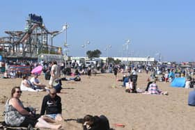 A busy Skegness beach on Bank Holiday Monday.