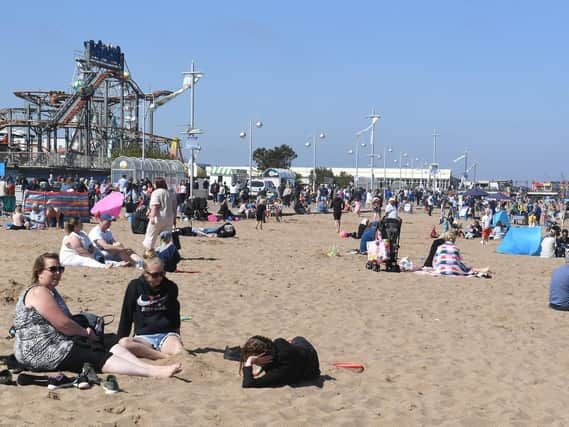 A busy Skegness beach on Bank Holiday Monday.