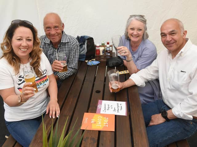 L-R Tracy Wild with her dad Ian Wild, Stevie and Tony Katsouris.