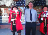 Town Crier David Summers (left), and pictured with shop owner Andrew Squires.