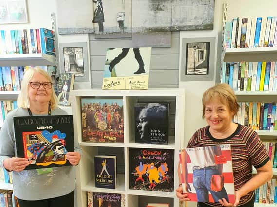 Lindsey Lodge Bookshop volunteers Vivienne (left) and Mercedes (left) are pictured getting ready for Record Store Day