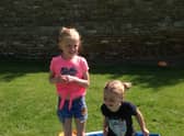 Dotty Dixon and Athena Woodward at Caythorpe primary school's beach day.