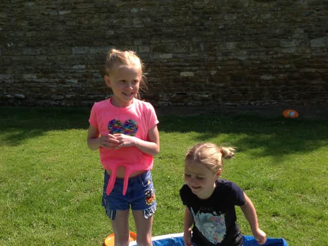 Dotty Dixon and Athena Woodward at Caythorpe primary school's beach day.