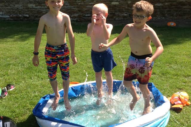 Albert Linforth Troy Woodward and Jaxon Sharp at Caythorpe primary school's beach day.