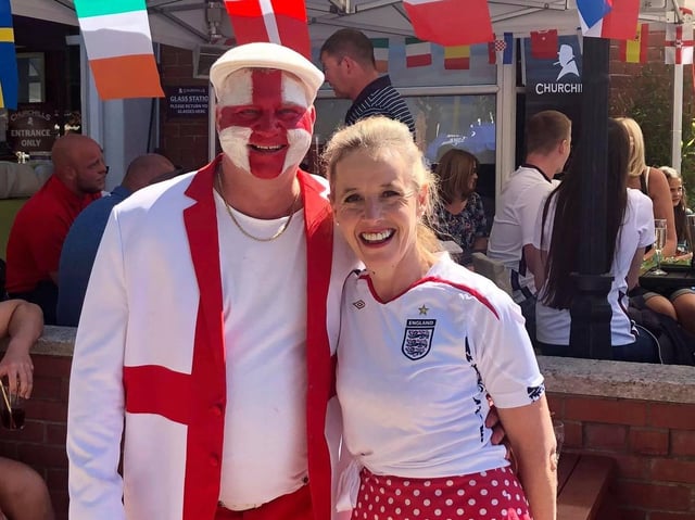 Paul and Heidi Farrell welcoming fans to Churchills Wine & Sports Bar in Skegness.