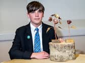 Year 10 student James Gilliatt with some of the metalwork sculptures he has created to put a smile on his mum’s face. (Photo: Jon Corken)