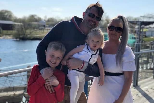 Natalie and Ricky with their two children Jenson, 8, who will be a page boy and Mila-Gray, 18 months, who is a flower girl.