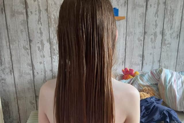 Finley's hair was 17ins long before it was cut.