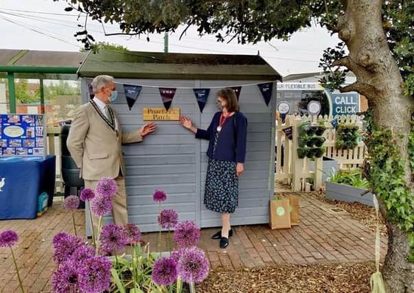 Mayor of Sleaford Coun Robert Oates and Mayoress Ann Oates officially open Poachers Patch community allotment at Sleaford railway station. Photo: Ian Dinmore EMN-210621-145114001