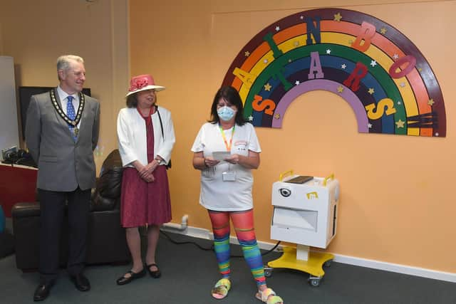 Opening of new multi-sensory room at Rainbow Stars. Jane Peck with mayor of Sleaford Robert Oates and Ann Oates. EMN-210621-095029001