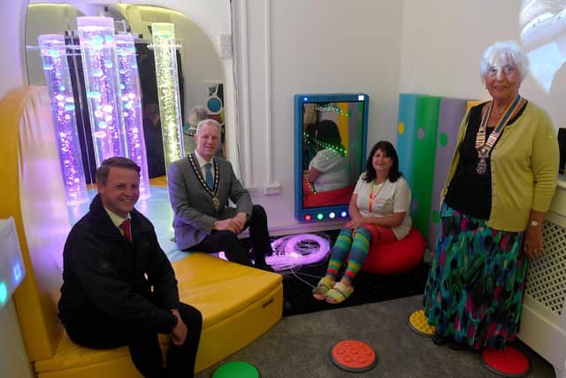 Opening of new multi-sensory room at Rainbow Stars. L-R Richard Aldous - HR Business Partner, Moy Park, Robert Oates - mayor of Sleaford, Jane Peck, Barbara Roberts - Rotary Club of Sleaford. EMN-210621-094957001
