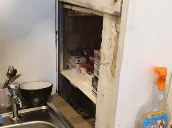 The cigarettes were hidden in the kitchen area