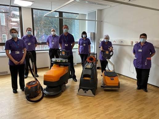 Some of the team with pieces of the new cleaning equipment for Lincolnshire's hospitals.