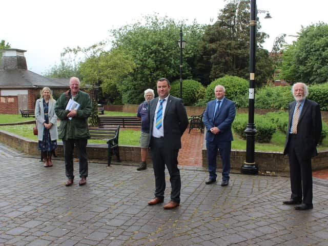 (L-to-R) Sally Grindrod-Smith, Assistant Director for Planning and Regeneration at WLDC, Sir Edward Leigh, MP for Gainsborough, WLDC ward members Councillor Tim Davies, Councillor Matt Boles, Councillor Trevor Young and Leader of West Lindsey District Council Councillor Owen Bierley.