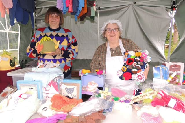 Sandra Carnell and Fay Knight from the Friendly Crafters Group that meet in Great Hale Church, with their stall of creations. EMN-210628-184250001