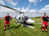 Paramedic Rob Filmer pilot Jim Lynch and Doctor Cosmo Scurr at Strubby Airfield.