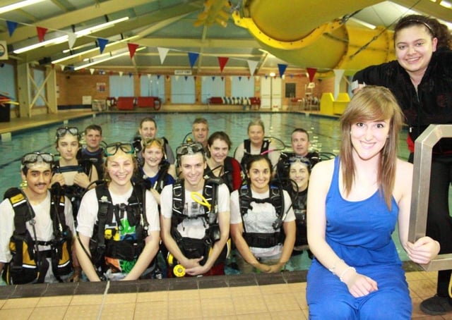 Splash course ... Pictured are Annabel Charlton and Sophia von Werne with some of the divers.