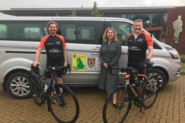 Mal Craghill and Martin Wintermeyer with Anna Lyon, Head of Engineering Operations and Fleet Management at Affinity. Photo: Affinity Flying Services ltd June 2021.