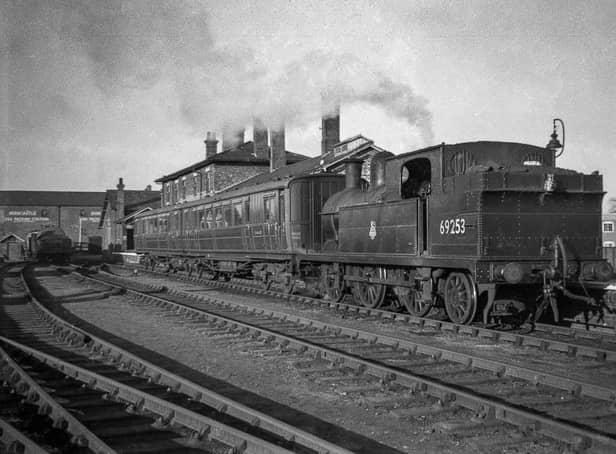 A former Great Central Railway A5 class locomotive, no. 69804, leaves Woodhall Spa for Horncastle, passing the location of the Woodhall Spa Cottage Museum along what is now the Spa Trail. Photo courtesyof William Woolhouse Collection, Lincolnshire Coast Light Railway Historic Vehicles Trust. EMN-210625-135628001