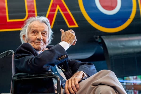 Fred Pearce enjoying his 100th anniversary at East Kirkby Heritage Aviation Museum.