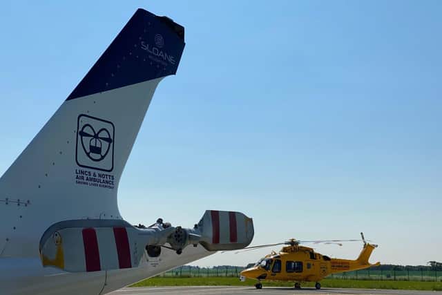 The two air ambulance helicopters at their base. EMN-210629-155842001