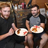 Patriotic England fan food at the Ploughman's Barn, Leasingham. L-R Damian Mountain and Rhian Williams. EMN-210629-231101001