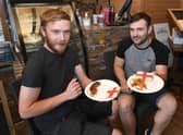 Patriotic England fan food at the Ploughman's Barn, Leasingham. L-R Damian Mountain and Rhian Williams. EMN-210629-231101001