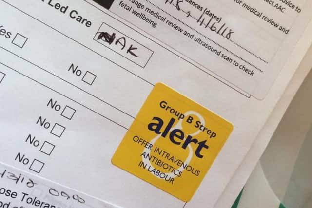 Rachel's hospital notes were marked with a GBS sticker.