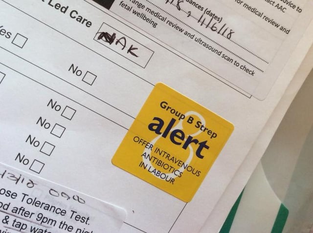 Rachel's hospital notes were marked with a GBS sticker.