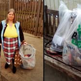 Lianne Havell with some of the litter collected in Sutton on Sea.