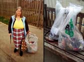 Lianne Havell with some of the litter collected in Sutton on Sea.