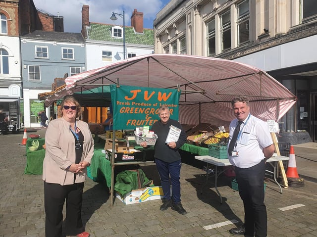 Cllr Abbott (Portfolio Holder), last year's winner John Williamson, and Darran Clare, Markets Officer Boston Borough Council