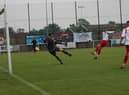 Match action: Skegness Town v Frickley. Photo: Oliver Atkin