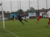 Match action: Skegness Town v Frickley. Photo: Oliver Atkin