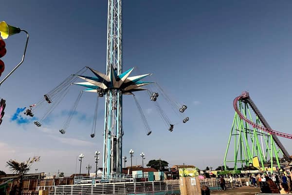 'It's a boy!' - blue smoke from the Starflyer at Fantasy Island in ingoldmells.