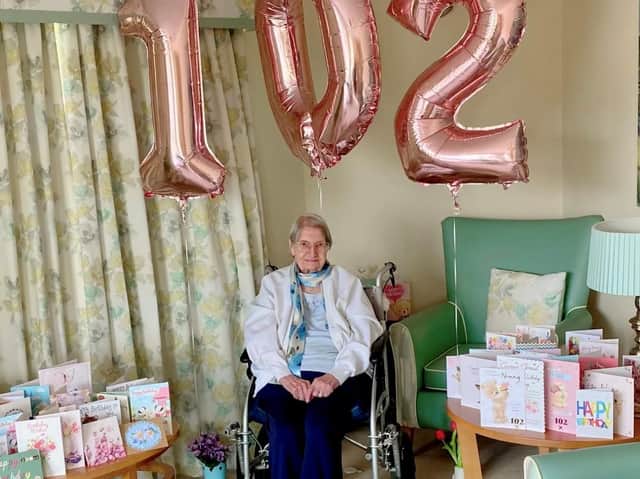 Joan Mace celebrated her 102nd Birthday at Cloverleaf Care Home in Lincoln