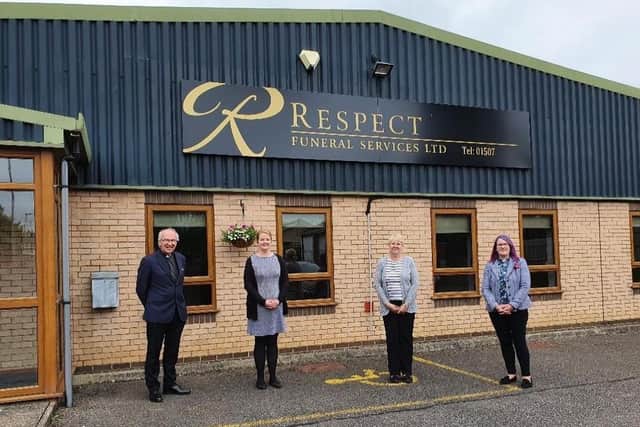 Pictured from left: Rev Charles Patrick, Kerry Kitchen, Debbie Knight (South Wolds Group Administrator) and Lynne Hawkins (Curate) which was taken when Rev Charles blessed the funeral home. EMN-210607-101650001